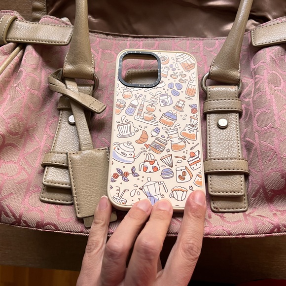 Calvin Klein vintage bag top handle satin pink and tan - Picture 11 of 12